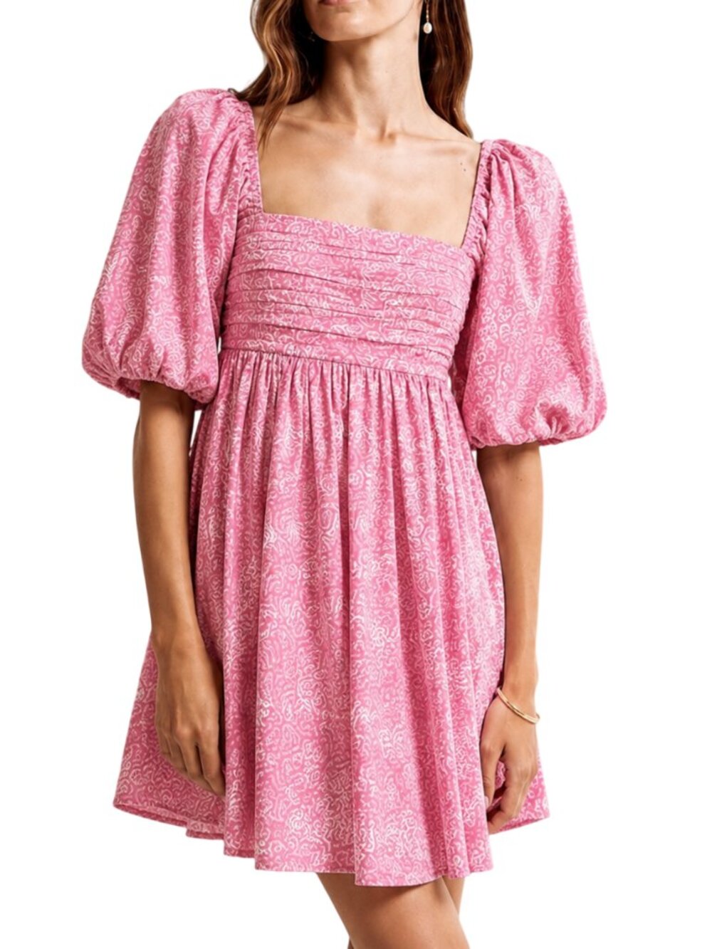 Abercrombie & Fitch Emerson Ruched Bodice Puff Sleeve Mini Dress Pink Medium